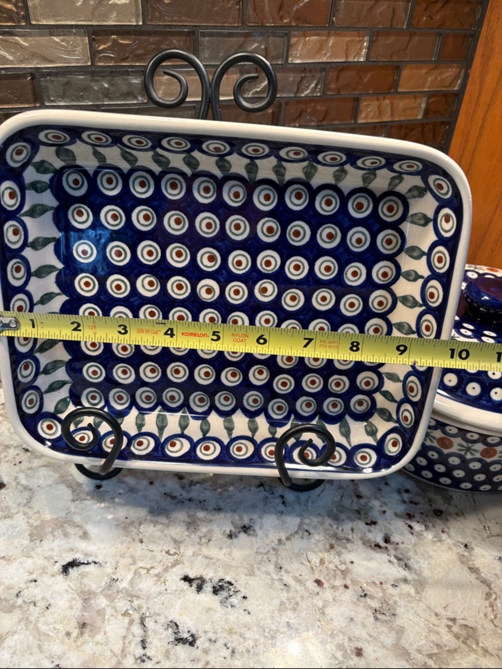 Hand-Painted Blue Polish Pottery Rectangular Baker - Picture 2 of 4